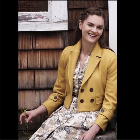 Cartonnier  Luisa Wool Cropped Blazer Yellow mustard Size Small - Picture 1 of 11